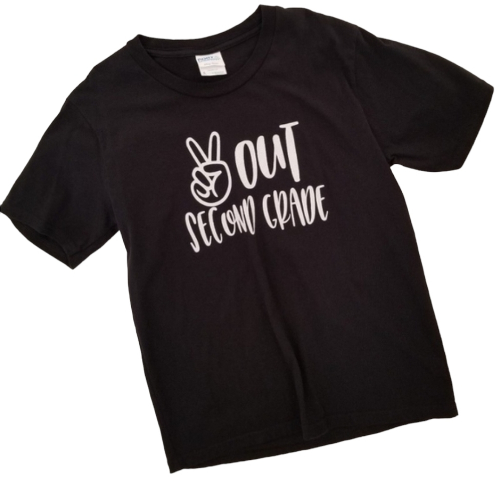 PEACE OUT 2nd Second Grade Short Sleeve Graphic Tee Small 6 7 8 Boys Girls - Picture 4 of 8